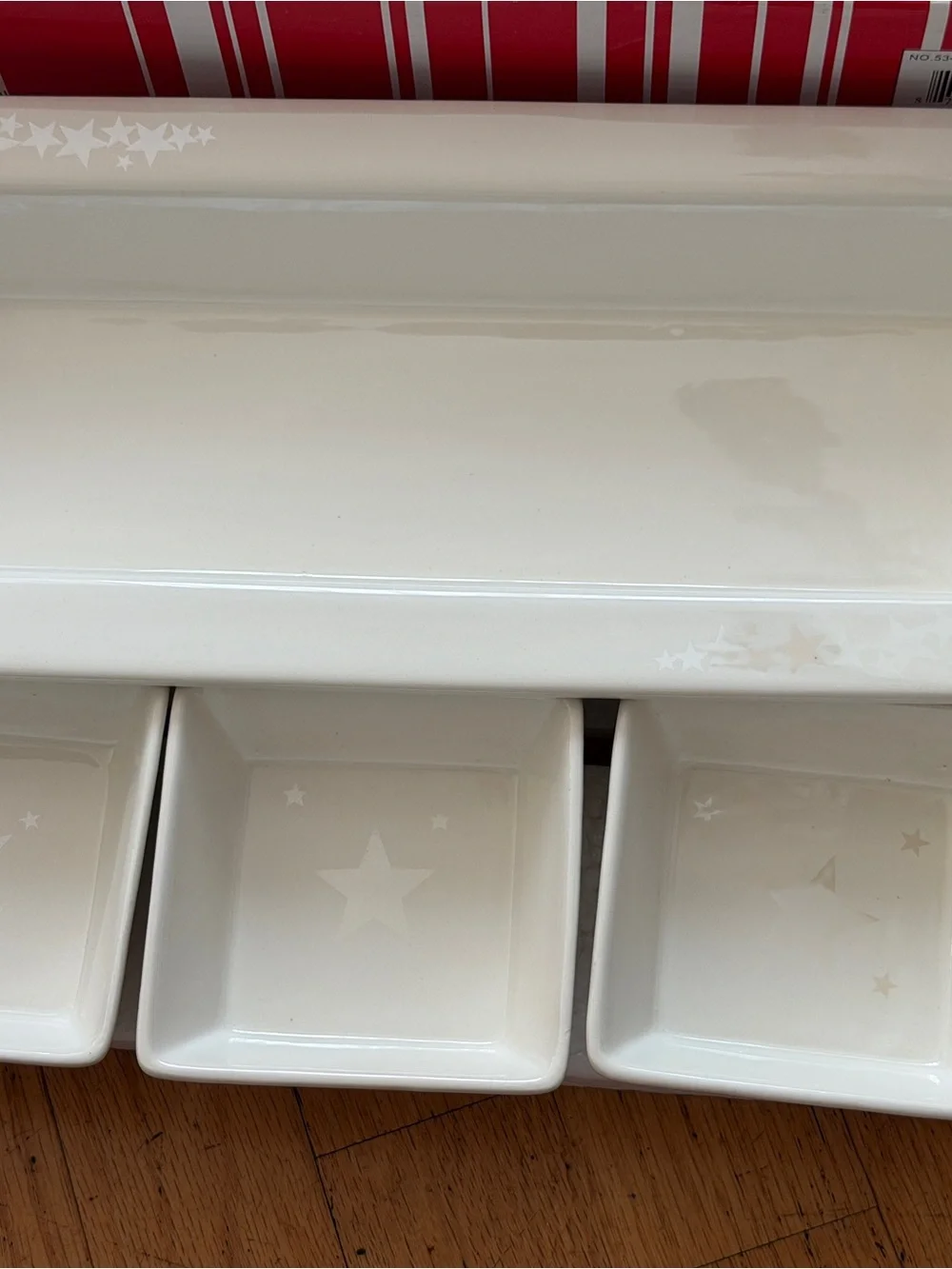 Macy's White Ceramic Rectangular Star-Edge Serving Platter